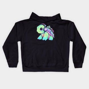 Green Turtle with Headphones Kids Hoodie